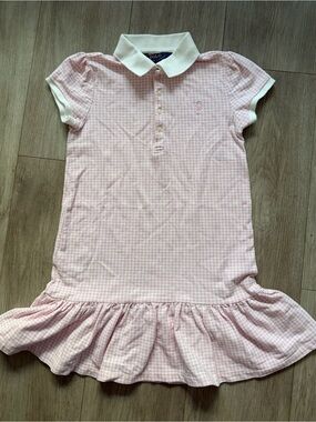 Polo Ralph Lauren Girls Pink Gingham Plaid Ruffle Polo Dress Size 6X ( 4-6 Y)